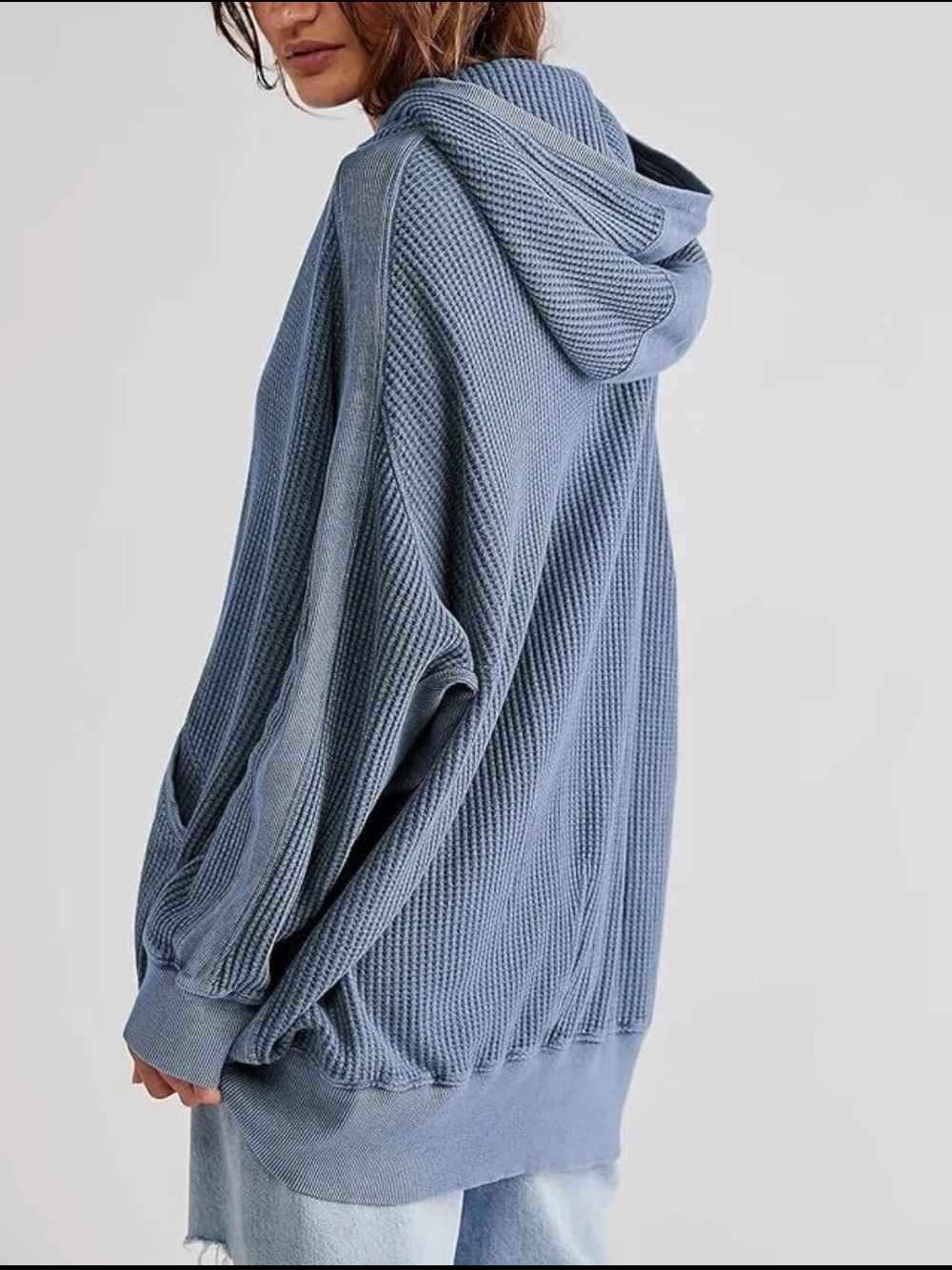 Free People FP One Ash Pieced Thermal Zip Up Oversized Hoodie Sweatshirt - Picture 3 of 4